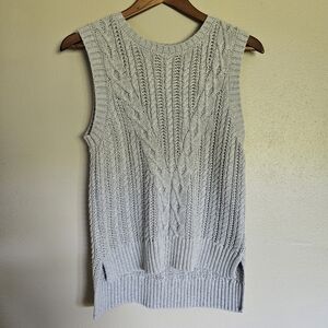 Rachel Zoe Gray Cable Knit Vest Sleeveless Sweater Hi Low‎ Womens Medium Boho